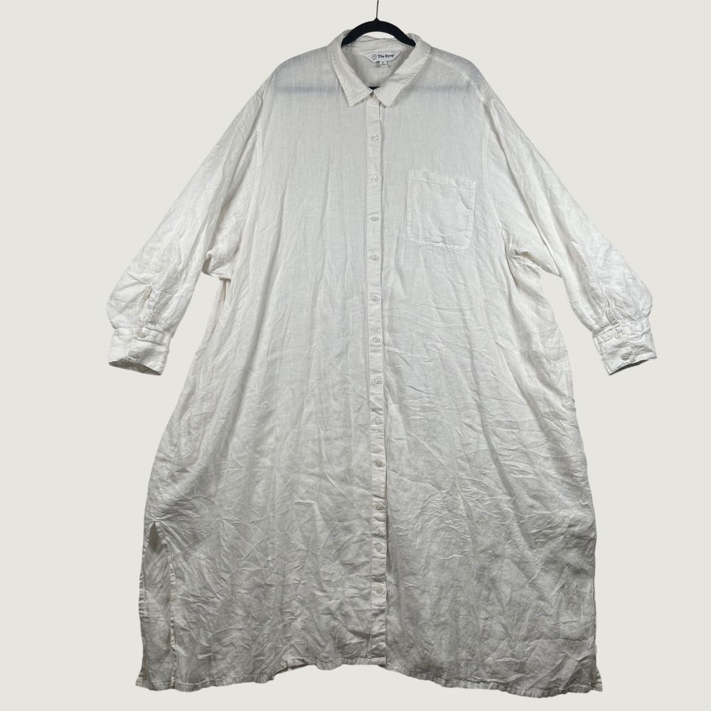 The Drop Linen Shirt Dress Womens Plus 5X White Long Sleeve Midi Resort Coverup